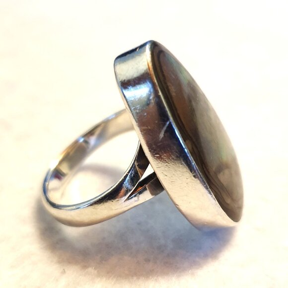 Bold Vintage Natural Blackfoot Rainbow Abalone Sterling Silver Statement Ring - Picture 4 of 14